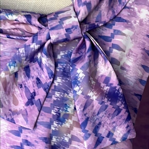 Soft Surroundings Purple Patterned Blouse Tie Neck sash Button Details SZ 2X - Picture 5 of 8